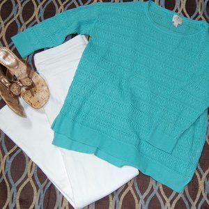 Mint crocheted,3/4 length sleeve sweater